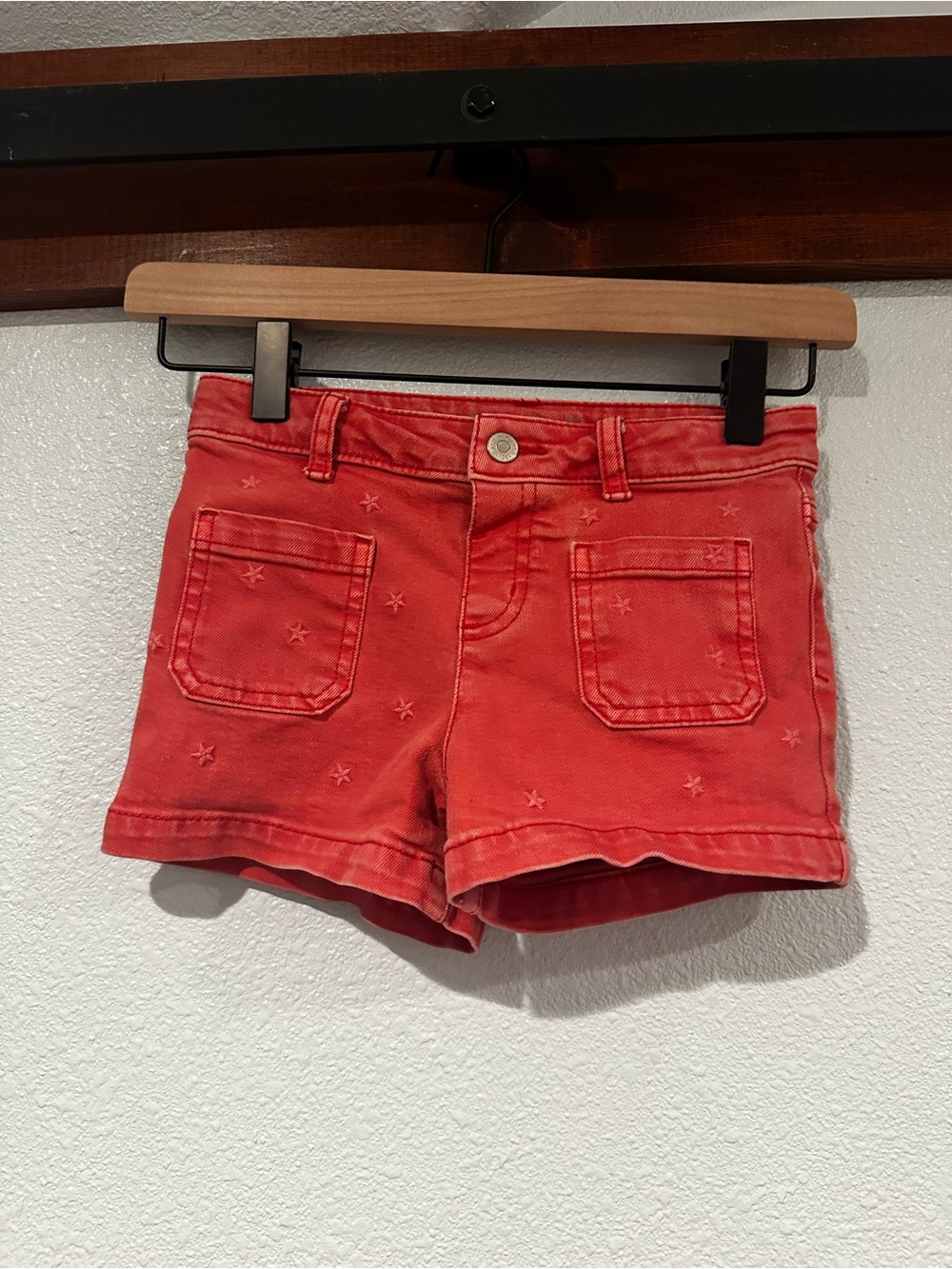 Cat & Jack Coral Red Star-Embroidered Cotton Shorts